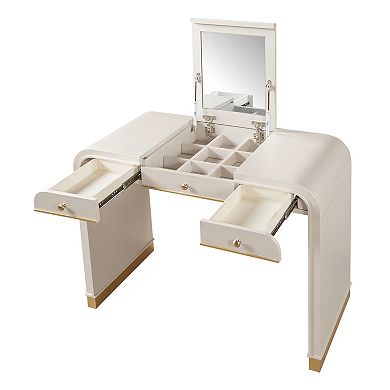 Trikiousd 3-in-1 Compact Vanity Set with Flip Mirror, Wooden Dressing Table Bedside Table Desk