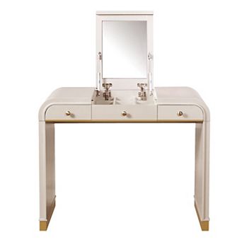 Trikiousd 3-in-1 Compact Vanity Set with Flip Mirror, Wooden Dressing Table Bedside Table Desk