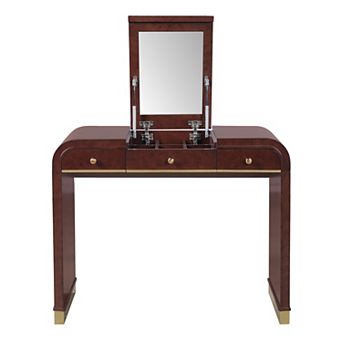 Trikiousd 3-in-1 Compact Vanity Set with Flip Mirror, Wooden Dressing Table Bedside Table Desk