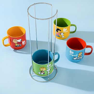 Peanuts 4 Pack 15 OZ Stackable Mugs with a Rack