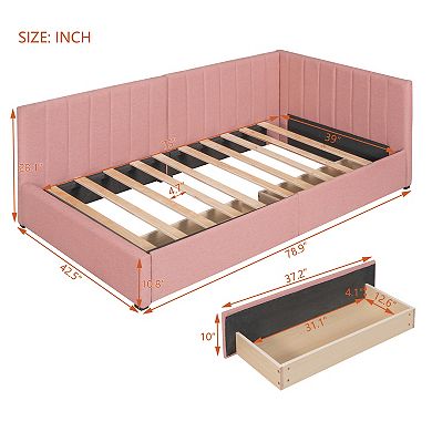 Trikiousd Linen Upholstered Daybed Twin Size Sofabed with 2 Storage Drawers