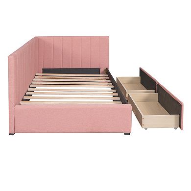 Trikiousd Linen Upholstered Daybed Twin Size Sofabed with 2 Storage Drawers