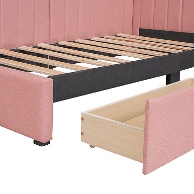 Trikiousd Linen Upholstered Daybed Twin Size Sofabed with 2 Storage Drawers