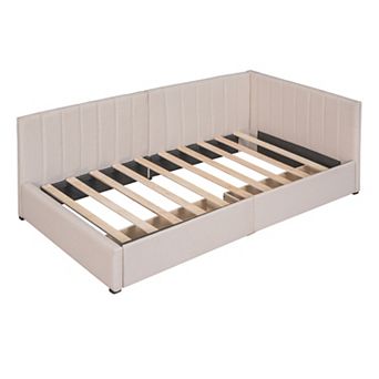 Trikiousd Linen Upholstered Daybed Twin Size Sofabed with 2 Storage Drawers
