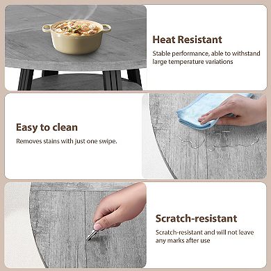 47" Round Farmhouse Dining Table with Storage Shelf, Metal Pedestal Base for 46