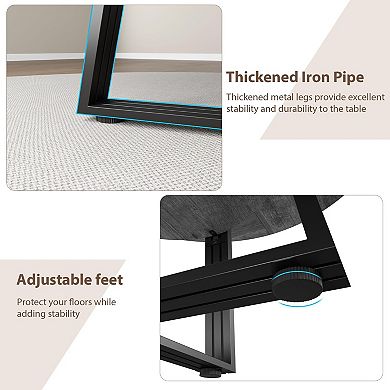 47" Round Farmhouse Dining Table with Storage Shelf, Metal Pedestal Base for 46