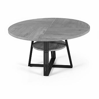 47" Round Farmhouse Dining Table with Storage Shelf, Metal Pedestal Base for 46