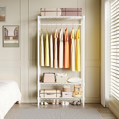 Heavy Duty Clothes Rack, Portable Closet Metal Garment Rack with 3-Tier Adjustable Shelves