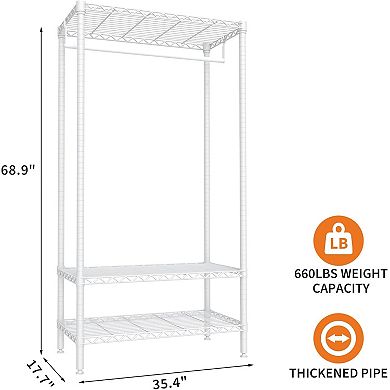 Heavy Duty Clothes Rack, Portable Closet Metal Garment Rack with 3-Tier Adjustable Shelves
