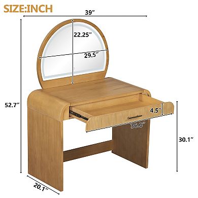 Trikiousd Curved Dressing Table Small Makeup Vanity Desk Touch LED Touch Light Mirror