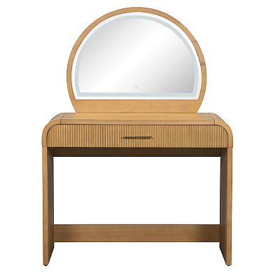 Trikiousd Curved Dressing Table Small Makeup Vanity Desk Touch LED Touch Light Mirror