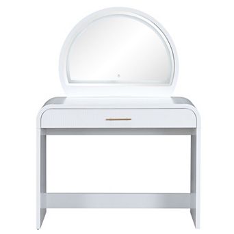 Trikiousd Curved Dressing Table Small Makeup Vanity Desk Touch LED Touch Light Mirror