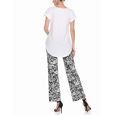 Women’s Folded Sleeve Top and Printed Pant Two-Piece Set