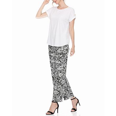 Women’s Folded Sleeve Top and Printed Pant Two-Piece Set