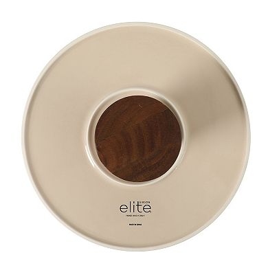Gibson Elite Gracious Dining 10.7 Inch Stoneware Cake Stand with Acacia Base