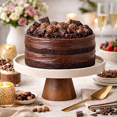 Gibson Elite Gracious Dining 10.7 Inch Stoneware Cake Stand with Acacia Base