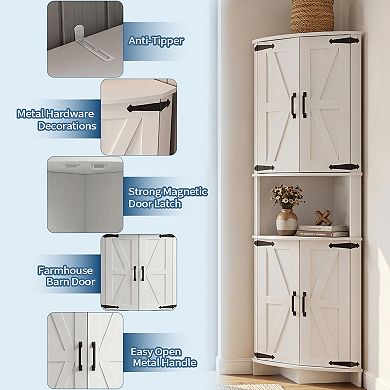 64.8" Tall Farmhouse Corner Storage Cabinet, Freestanding Triangle Pantry with Adjustable Shelves