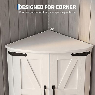 64.8" Tall Farmhouse Corner Storage Cabinet, Freestanding Triangle Pantry with Adjustable Shelves