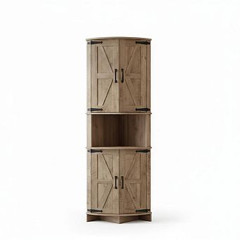 64.8" Tall Farmhouse Corner Storage Cabinet, Freestanding Triangle Pantry with Adjustable Shelves