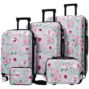 Trikiousd 5 pc Hardside Luggage Sets, 20" 24" 28" Suitcases with 8" 14" Cases, Lock Spinner Wheels