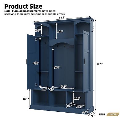 Trikiousd Classic Arched Hall Tree Storage Bench with Adjustable Shelves & Dual Side Cabinets