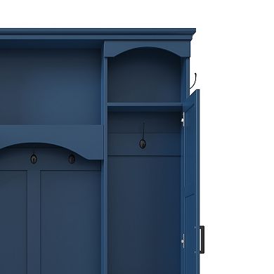 Trikiousd Classic Arched Hall Tree Storage Bench with Adjustable Shelves & Dual Side Cabinets