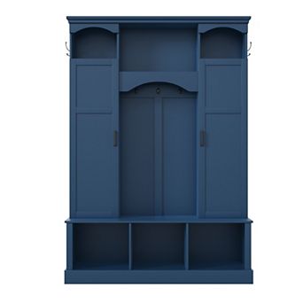 Trikiousd Classic Arched Hall Tree Storage Bench with Adjustable Shelves & Dual Side Cabinets