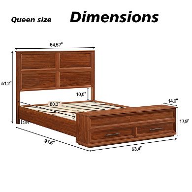 Trikiousd Wood Platform Panel Bed with Storage Bench & 4 Drawers, Noise Free