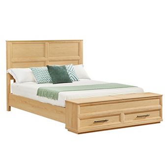 Trikiousd Wood Platform Panel Bed with Storage Bench & 4 Drawers, Noise Free