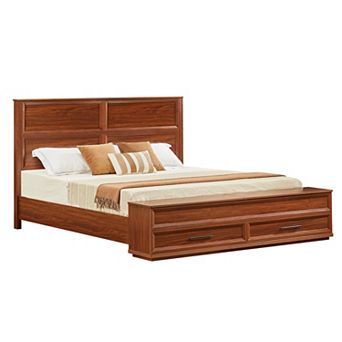 Trikiousd Wood Platform Panel Bed with Storage Bench & 4 Drawers, Noise Free