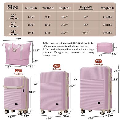 Trikiousd Luggage Sets 5 Piece with Half-opening, Hardside Carry On Suitcase Set