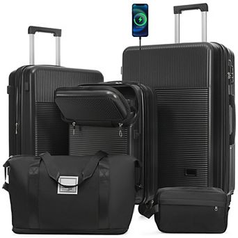 Trikiousd Luggage Sets 5 pc with Half-opening, Hardside Carry On Suitcase Set
