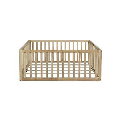 Trikiousd Full Size Floor Bed Montessori Beds with Door & High Guardrail