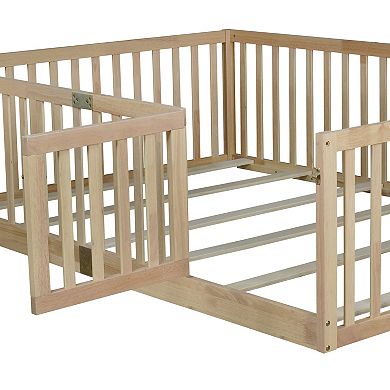Trikiousd Full Size Floor Bed Montessori Beds with Door & High Guardrail