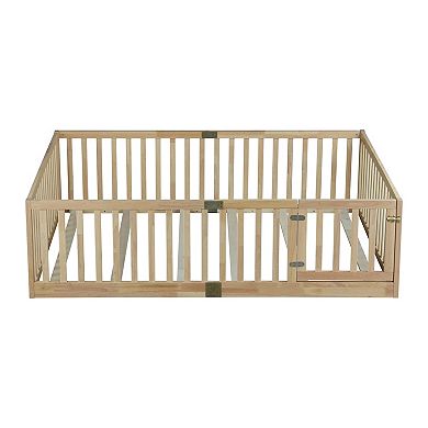 Trikiousd Full Size Floor Bed Montessori Beds with Door & High Guardrail