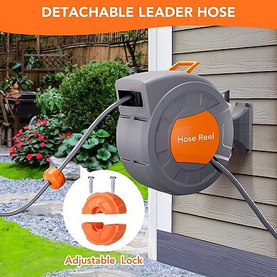 Retractable Garden Hose Reel,1/2 in,Wall Mounted,9-Function Sprayer,Any Length Lock,180° Swivel