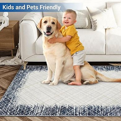 ANIXOL Washable Abstract Illusionary Border Polyester Area Rug