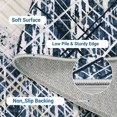 ANIXOL Washable Abstract Illusionary Border Polyester Area Rug