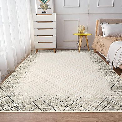 ANIXOL Washable Abstract Illusionary Border Polyester Area Rug