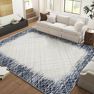 ANIXOL Washable Abstract Illusionary Border Polyester Area Rug