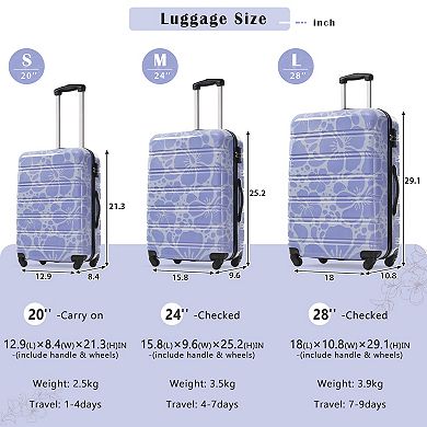 Trikiousd Hardshell Luggage Sets 3pcs Spinner Suitcase with TSA Lock Lightweight20"+24"+28"Luggages