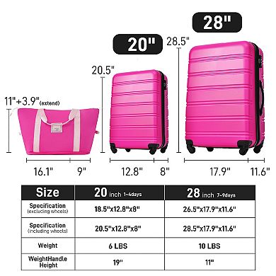 Trikiousd Hardshell Luggage Sets 2Pcs + Bag Spinner Suitcase with TSA Lock Lightweight 20" + 28"