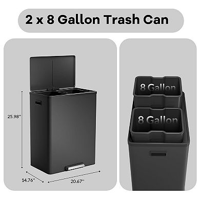 Step Dual Trash Can 60L/16 Gallon Recycle Bins with Lid 2 Removable Wastebusket Step Pedal Large
