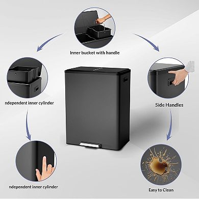Step Dual Trash Can 60L/16 Gallon Recycle Bins with Lid 2 Removable Wastebusket Step Pedal Large