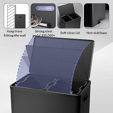 Step Dual Trash Can 60L/16 Gallon Recycle Bins with Lid 2 Removable Wastebusket Step Pedal Large