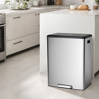 Step Dual Trash Can 60L/16 Gallon Recycle Bins with Lid 2 Removable Wastebusket Step Pedal Large
