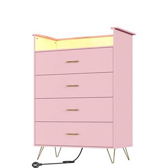 4-Drawer Dresser with App-Controlled RGB Lights & Charging Station, Large Capacity Modern Dresser