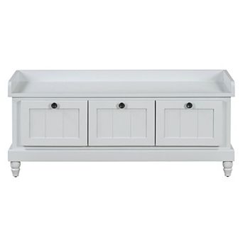 Trikiousd Classic Shoe Bench with Cushion and Three Drawers, Fluted Entryway Bench with Storage