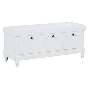 Trikiousd Classic Shoe Bench with Cushion and Three Drawers, Fluted Entryway Bench with Storage