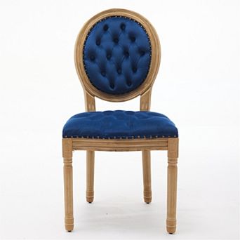 2 pc French Style Hand-pulled buckle decoration Velvet artificial leather Dining Chair